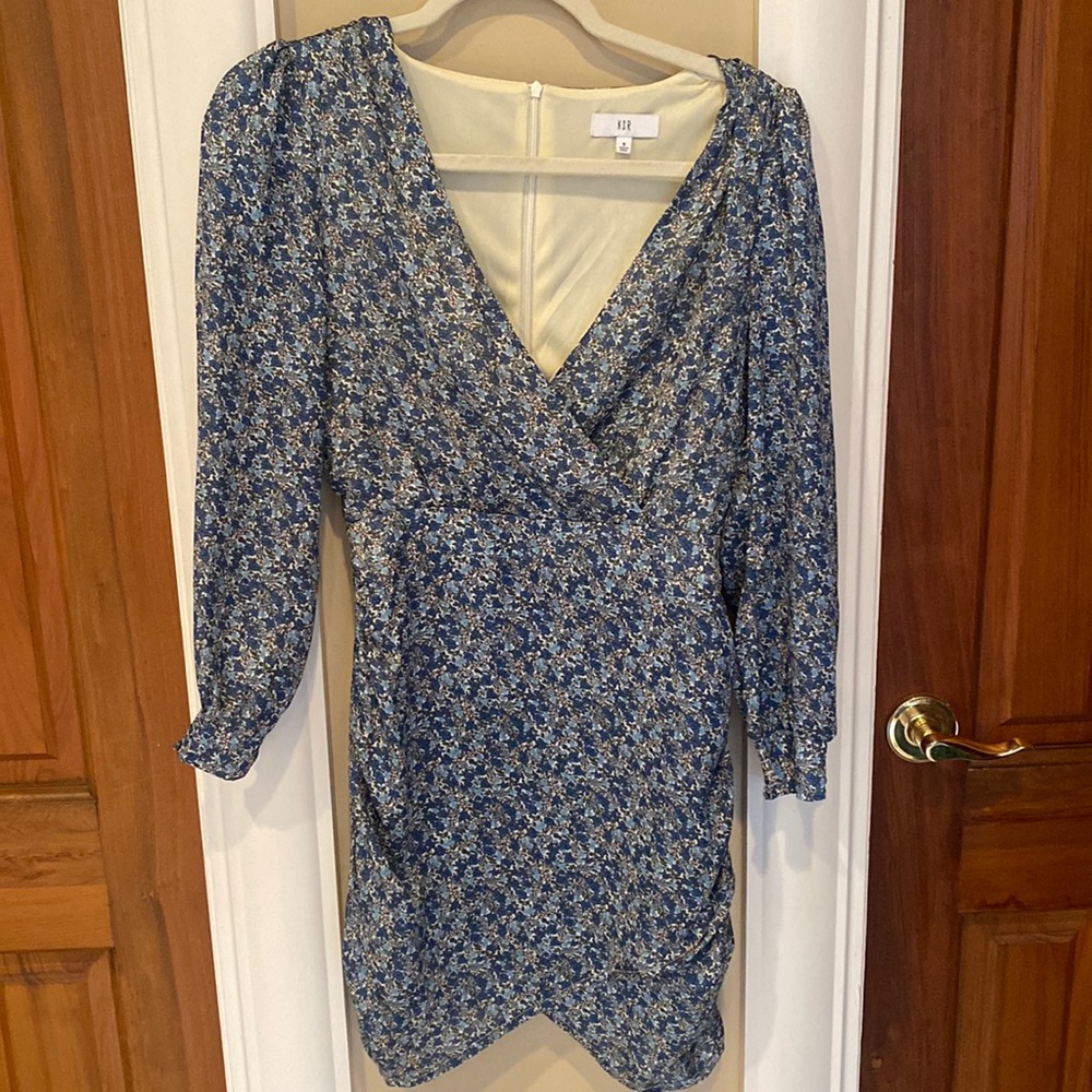 NSR Surplice Long Sleeve Ruched Dress